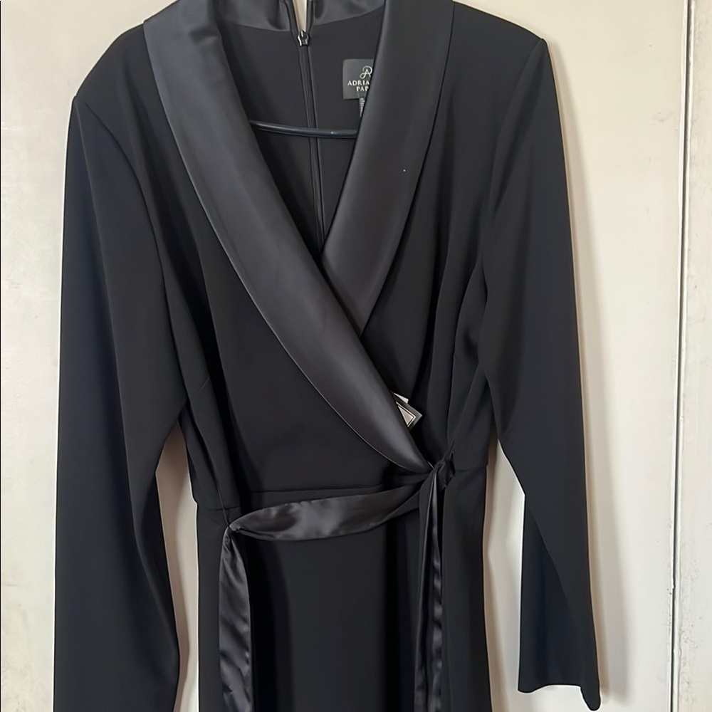 Adrianna Papell Elegant Black Satin Trim Dress